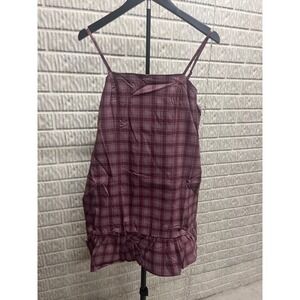 Madden NY Womens XXL 20 Merlot Plaid Sleeveless Bubble Dress Mini Ruffle Hem NEW